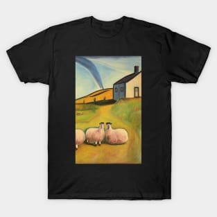 Colourful oil painting of a farm with sheep T-Shirt